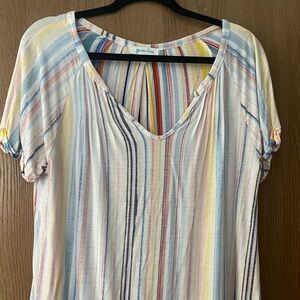 Grace & Lace Multicolor Striped V-Neck Tee